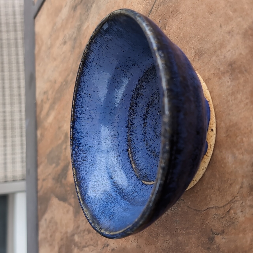 Handmade Studio Ceramics Pottery Hand Thrown Bowl Blue Black Glazed - Picture 2 of 5